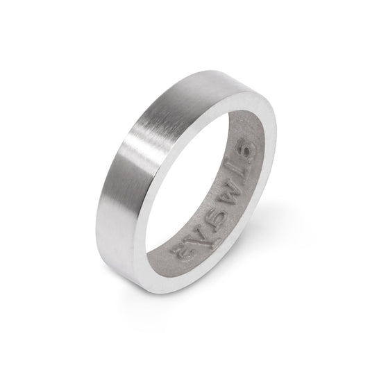Unique designer ring with 'always' engraving, forming an impression on the finger when worn